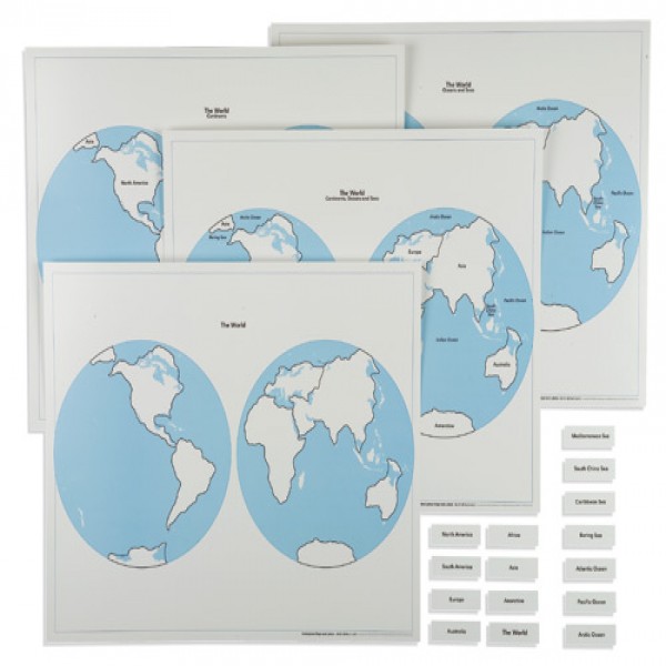 Bản đồ các bán cầu trên thế giới và bộ nhãn dán